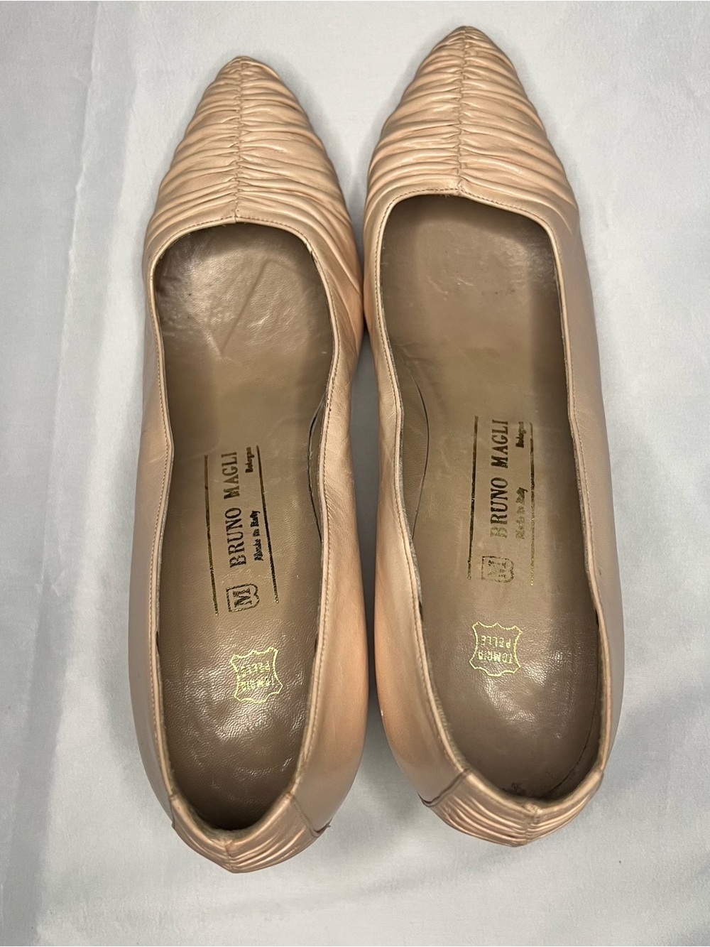 Vintage Bruno Magli Blush Ruched Pointed-Toe Leather Heels - Made in Italy- 9B